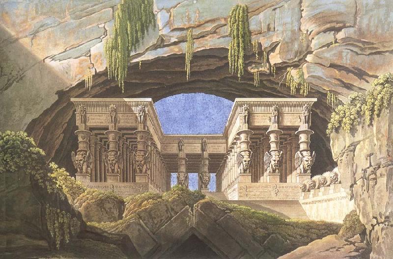 Karl friedrich schinkel The Portico of the Queen of the Night-s Palace,decor for Mozart-s opera Die Zauberflote Germany oil painting art